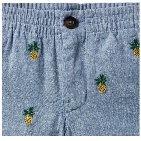 Janie and Jack Embroidered Pineapple Linen Shorts size 6-12 months NEW Hawaiian - Picture 3 of 12
